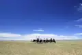 Reisende entspannen sich in Campingstühlen und genießen die Aussicht auf die weite Landschaft.