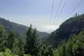 Seilbahn über einem bewaldeten Tal mit Blick auf das Meer.