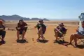Reisende machen eine Pause und essen während ihrer Reise durch die Wüste.