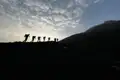 Wandergruppe besteigt einen Berg.