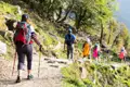 Wandergruppe auf einem Bergpfad.
