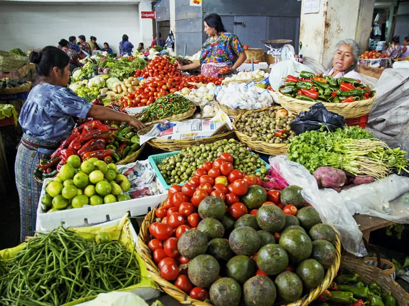Die Farbenpracht der Obst- und Gemüsemärkte in Guatemala, die wir auf unserer Klassik-Studienreise durch Mexiko, Guatemala und Belize besuchen, ist überwältigend.