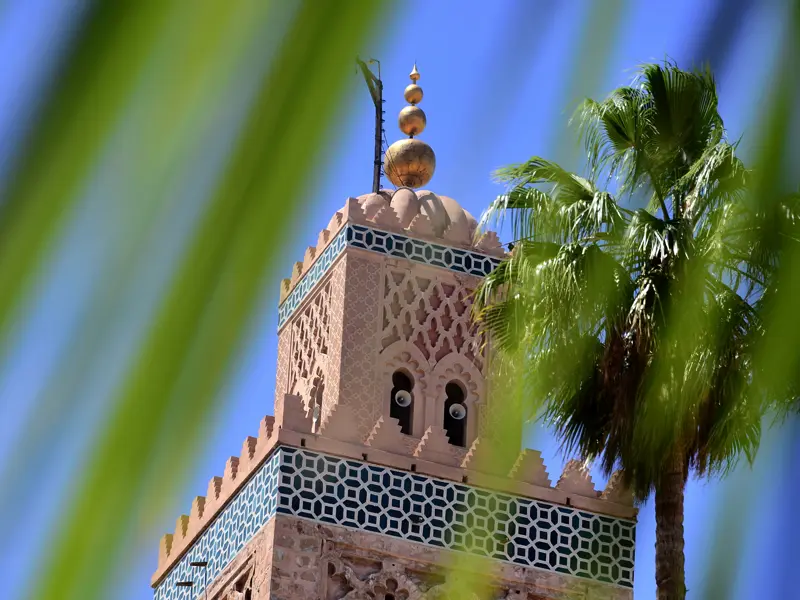 Die Koutoubia-Moschee ist das Wahrzeichen Marrakeschs und eine Station auf Ihrer Studiosus-smart&small-Reise nach Marokko.