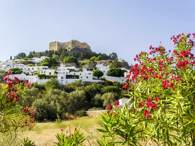 Die weißen Häuser von Lindos mit der darüber thronenden Akropolis sind eines der vielen Fotomotive auf unserer Rhodosreise.