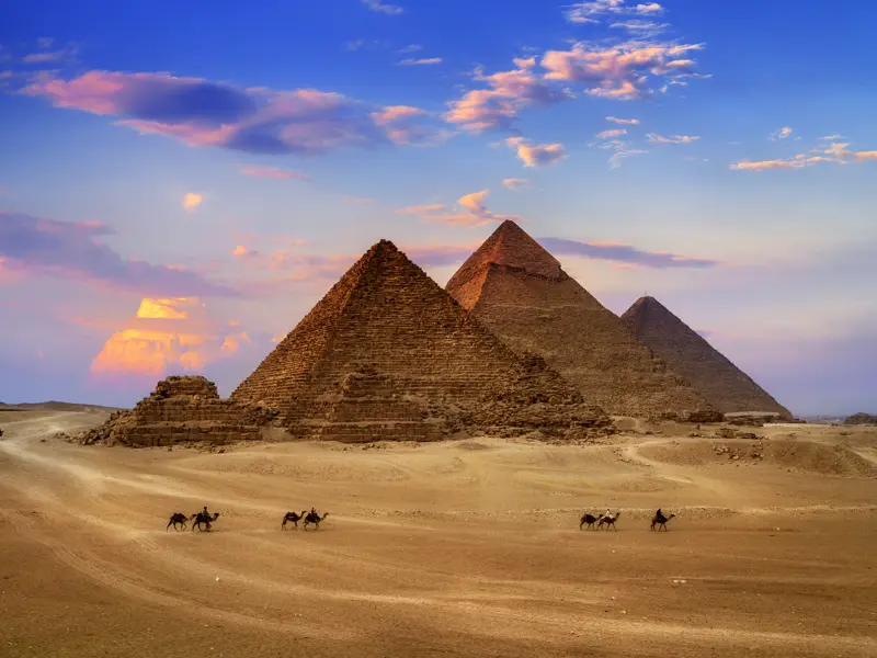 Sicher ein Höhepunkt unserer zwölftägigen klassischen Studienreise durch Ägypten ist ein Besuch der Pyramiden von Gizeh.