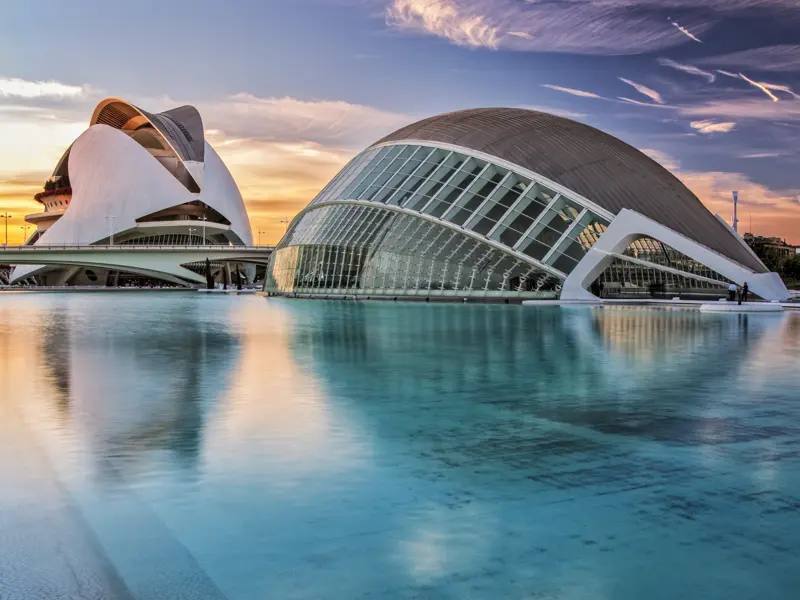 Ciutat de les Arts i les Ciències ¿ die Stadt der Künste und der Wissenschaften ¿ ist ein modernes architektonisches Highlight in Valencia, das uns auf unserer Studienreise sehr beeindruckt.