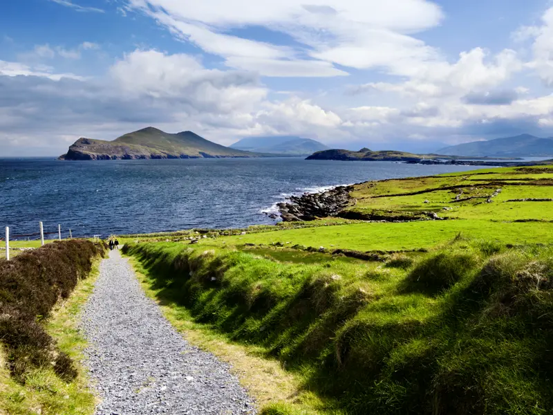 Die wunderschöne Natur der Grafschaft Kerry erkunden wir auf unserer smart&small-Reise durch Irland bei einer Fahrt auf der berühmten Panoramastraße Ring of Kerry und bei Spaziergängen.