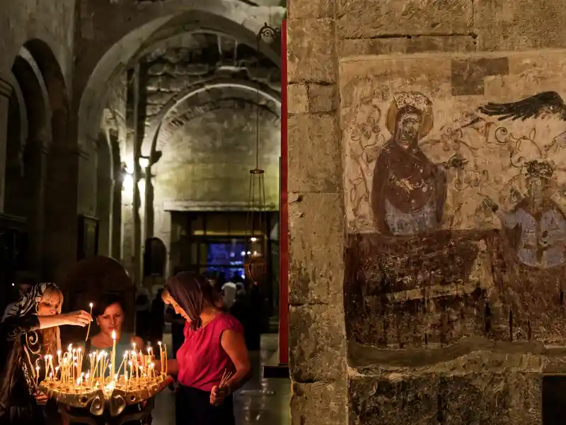 Auf dem Weg zum Großen Kaukasus, wohin unsere smart&small-Reise führt, liegt Georgiens alte Hauptstadt Mzcheta mit der Sweti-Zchoweli-Kirche.