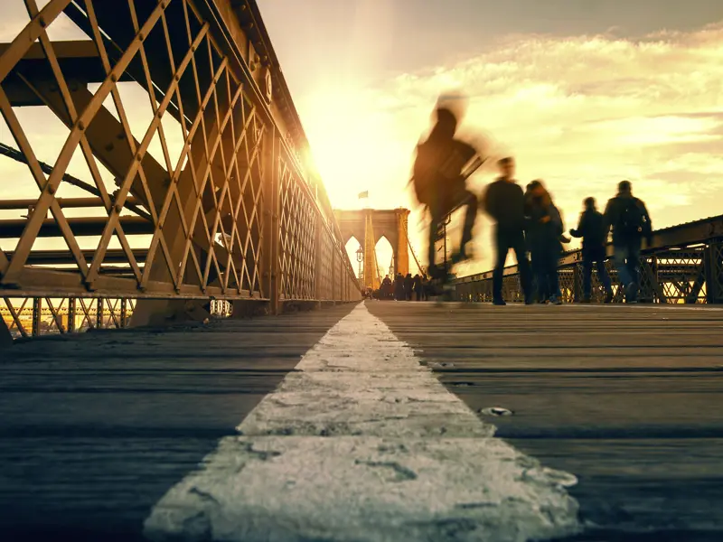 Auf unserer Städtereise nach New York überqueren wir die Brookly Bridge zu Fuß