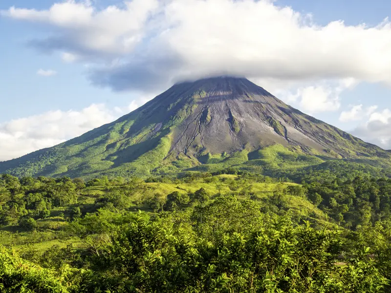 Auf unserer Studiosus-Reise Naturerlebnis durch Costa Rica wandern wir am Fuße des Vulkans Arenal über erkaltete Lavaströme durch das Tropengrün des Nationalparks.