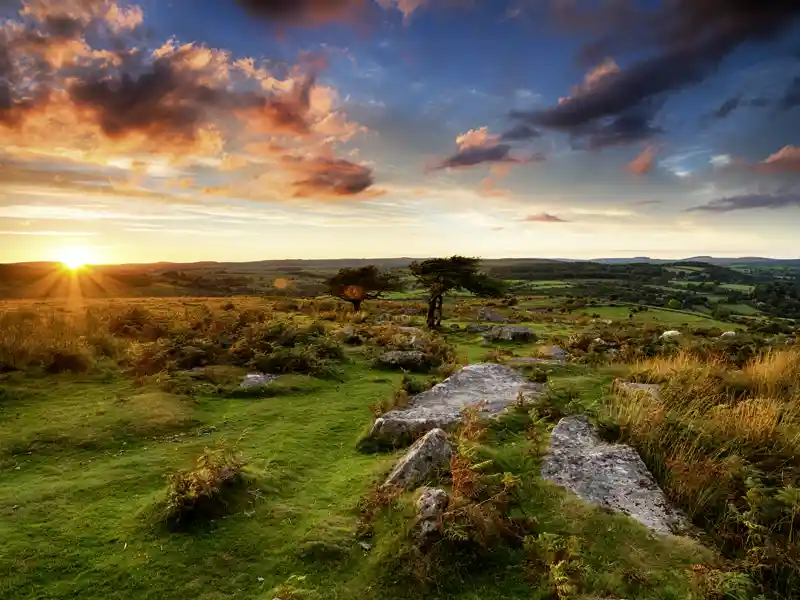 Auf unserer Wanderreise nach Devon und Cornwall haben wir hoffentlich auch so gutes Wetter wie auf diesem Foto und sehen wunderbare Sonnenuntergänge.