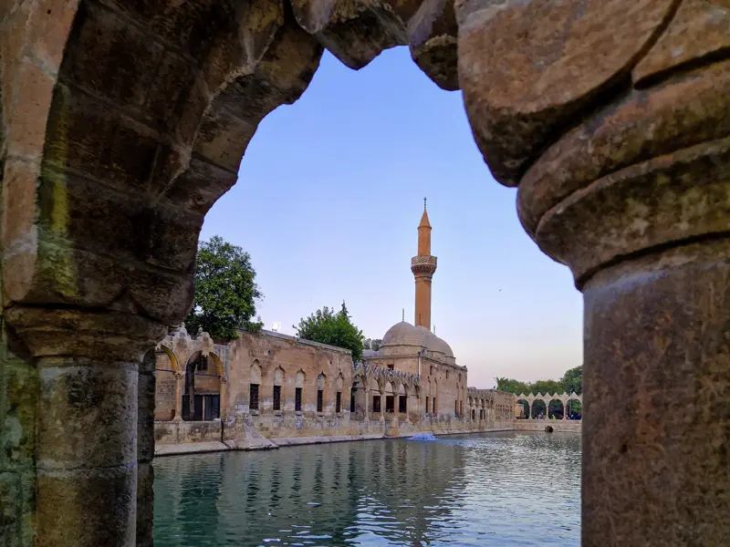 Auf unserer Studienreise durch die Südosttürkei nehmen wir uns Zeit, die besondere Stimmung am Fischteich Abrahams zu genießen.