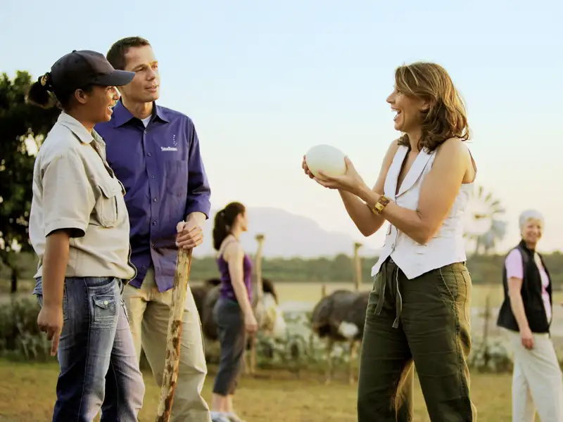 Der Besuch eine rStraußenfarm in Oudtshoorn ist wahrlich eine Höhepunkt unserer Gruppenreise für Singles und Alleinreisende durch Südafrika.