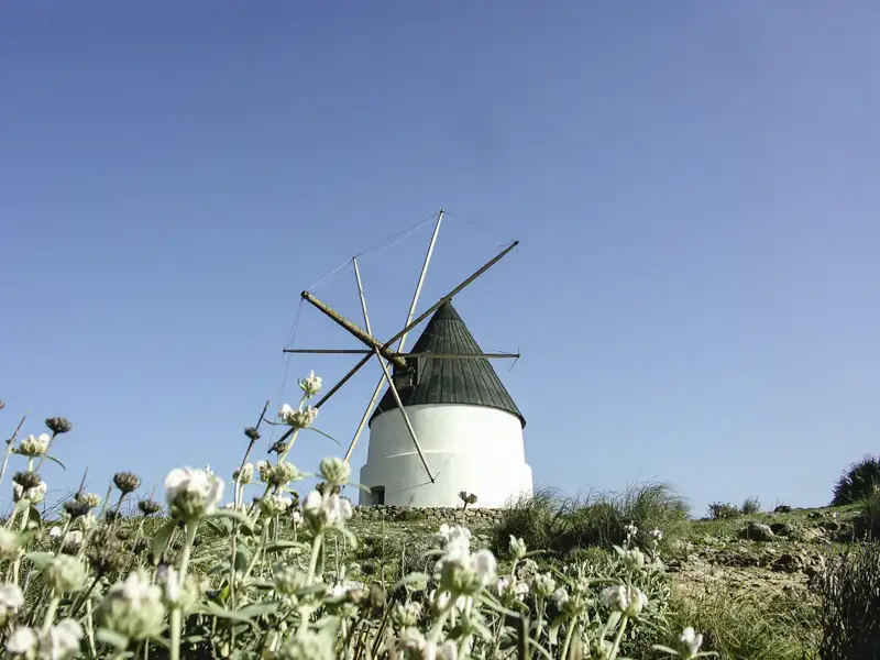 Windmühle auf einem Hügel.