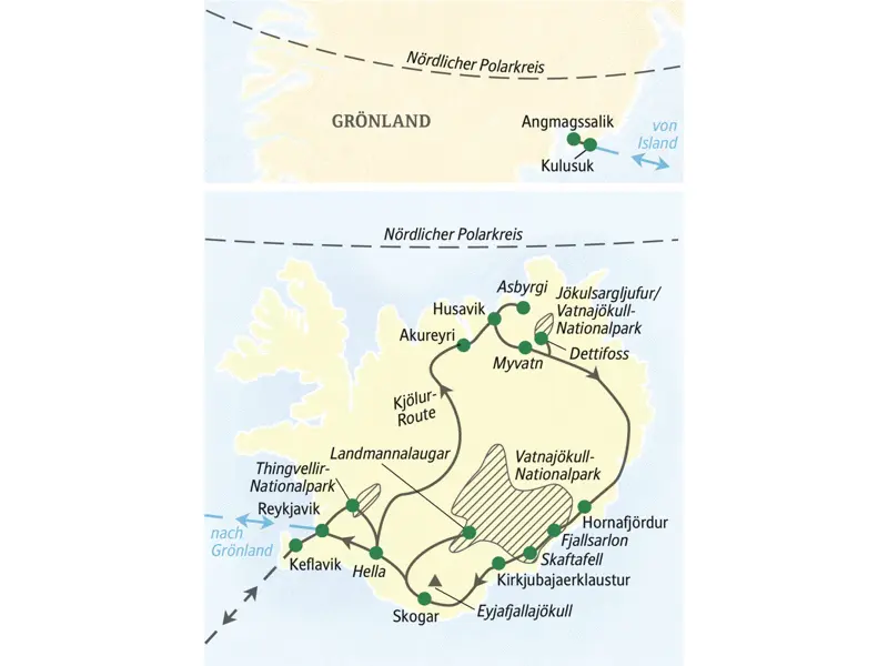 Island - die schönsten Wanderrouten der Insel in zwölf Tagen entdecken, mit Hochlanddurchquerung auf der Kjölur-Route - und einer Verlängerung mit Gruppe und Studiosus-Reiseleitung in Ostgrönland.