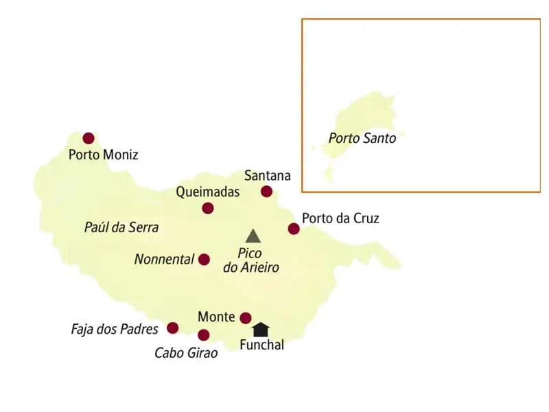 Für unsere Rundreise auf Madeira nehmen wir in Funchal unser Quartier und erkunden Porto Moniz, die Steilküste Cabo Girao, Santana, Queimadas und Monte.