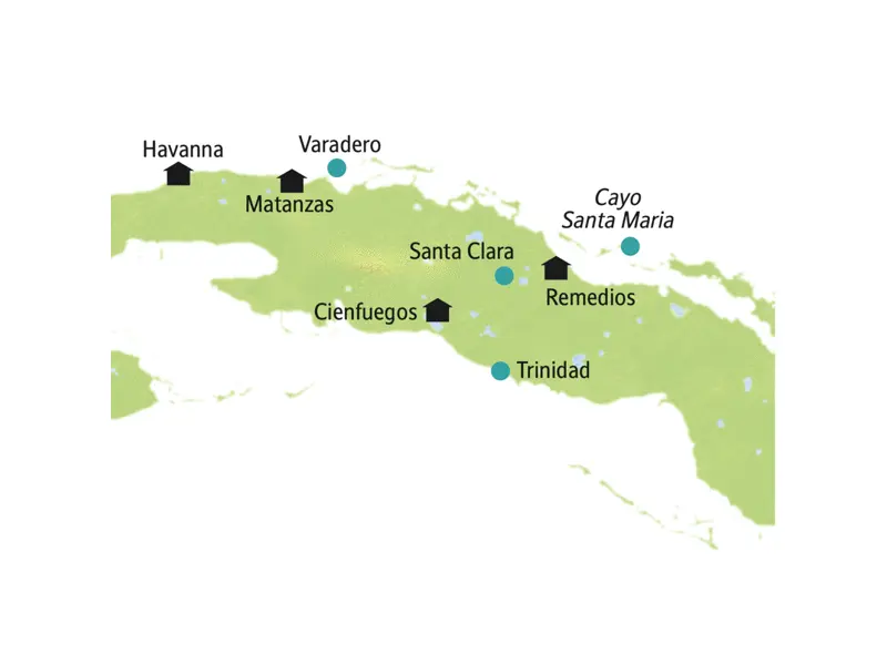 Unsere Reiseroute durch Kuba startet in Havanna und führt über Cienfuegos, Remedios und Matanzas zurück in die Hauptstadt. Auch Santa Clara und Trinidad erleben Sie auf dieser smart & small-Rundreise.