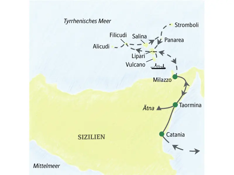 Gönnen Sie sich auf dieser elftägigen Studienreise Naturerlebnisse zwischen Meer und Vulkanen auf allen sieben Äolischen Inseln: Vulcano, Lipari, Stromboli, Salina, Panarea, Filicudi und Alicudi. Plus: der Ätna und Taormina auf Sizilien. Fahrten zwischen den Inseln im Privatboot.