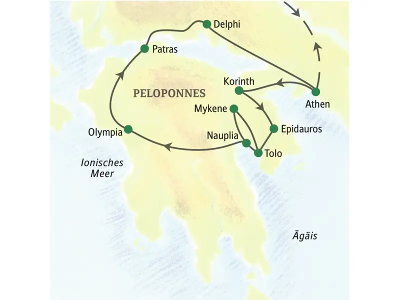 Auf der Famlienstudienreisen Griechenland-Peloponnes erleben Erwachsene und Kinder neben antiker Stätten, viel Natur, Sonne und Meer