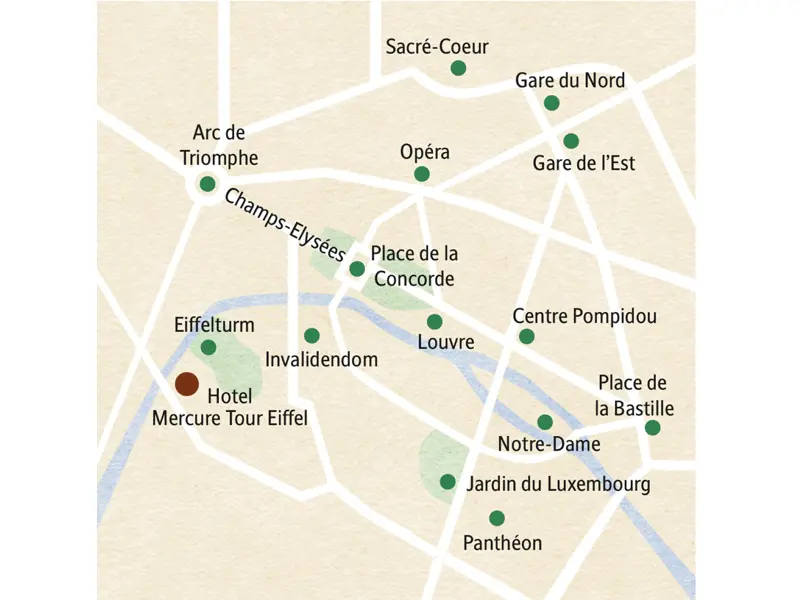 Vom Hotel Mercure Tour Eiffel aus entdecken wir auf unserer Familien Reise per Bus, Metro und auf kurzweiligen Spaziergängen gemeinsam mit der Studiosus Reiseleitung die wichtigsten Sehenswürdigkeiten von Paris.