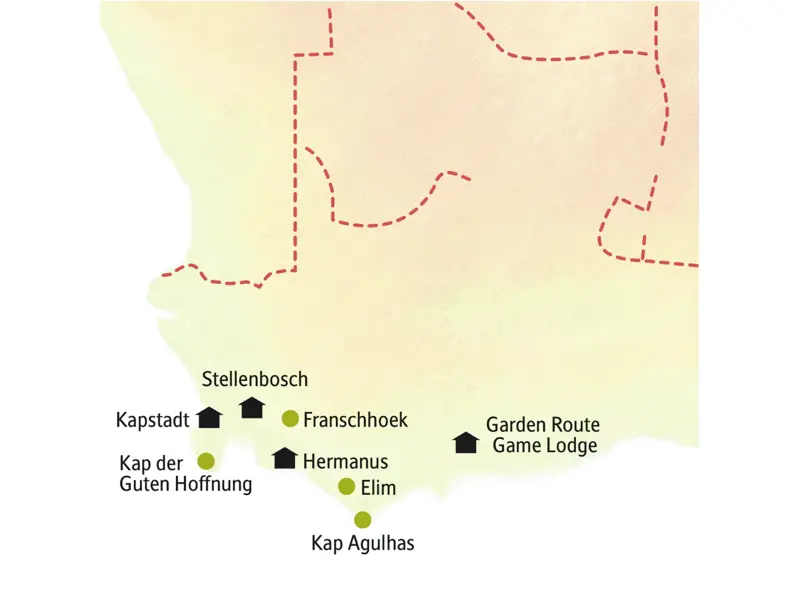 Stationen dieser Studiosus-Rundreise in kleiner Gruppe durch Südafrika sind Kapstadt, die Garden Route, Hermanus und Stellenbosch.