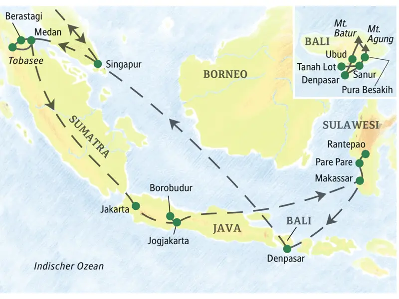 Unsere Studiosus-Reise durch Indonesien führt auf die interessantesten Inseln, wie Sumatra, Java und Sulawesi.