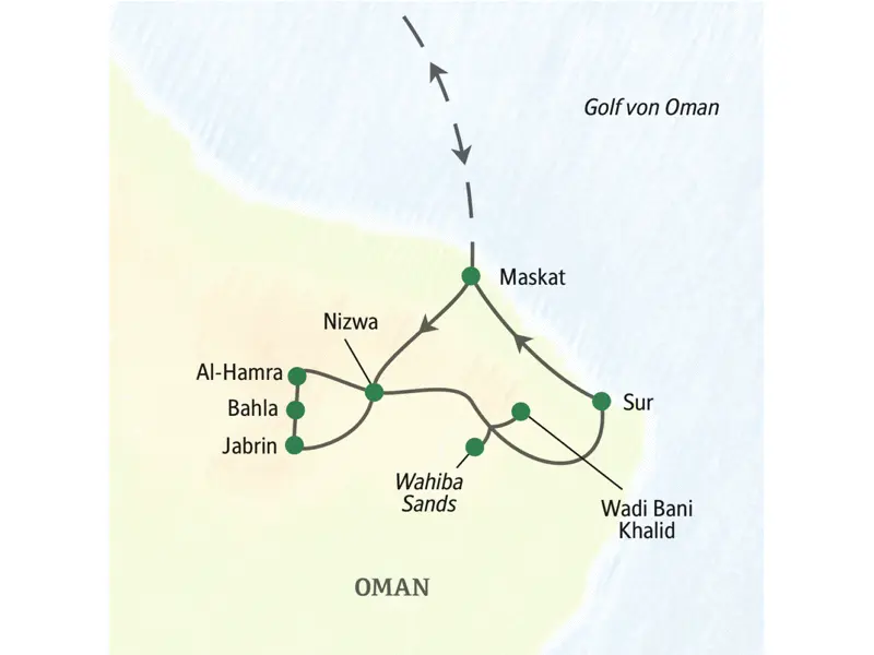 Bei unserer Reisen in den Oman - Impressionen besuchen wir unter anderem Maskat, Sur, Nizwa und Wahiba Sands.