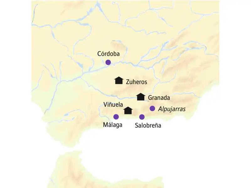 Unsere Stationen auf der Studiosus-Rundreise durch Andalusien in kleiner Gruppe sind Viñuela, Zuheros und Granada. Wir unternehmen Ausflüge nach Málaga, ans Mittelmeer in Salobreña, nach Córdoba und in die Alpujarras.