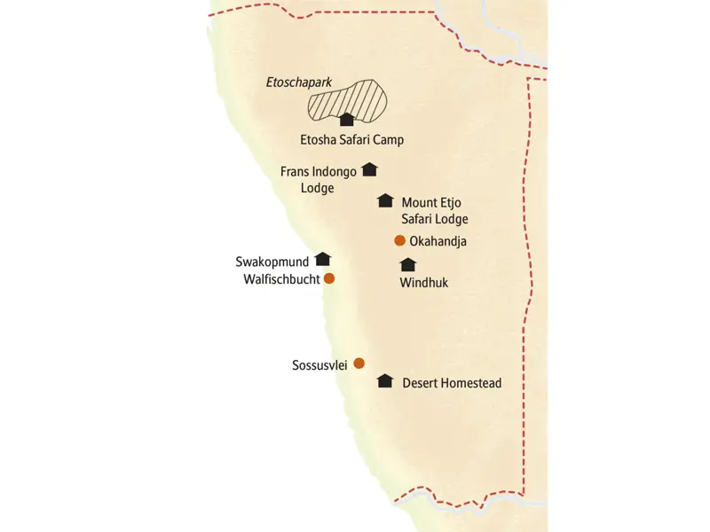 Mit Studiosus in kleiner Gruppe nach Namibia - zu den Dünen der Namib und auf Safari im Etoschapark.