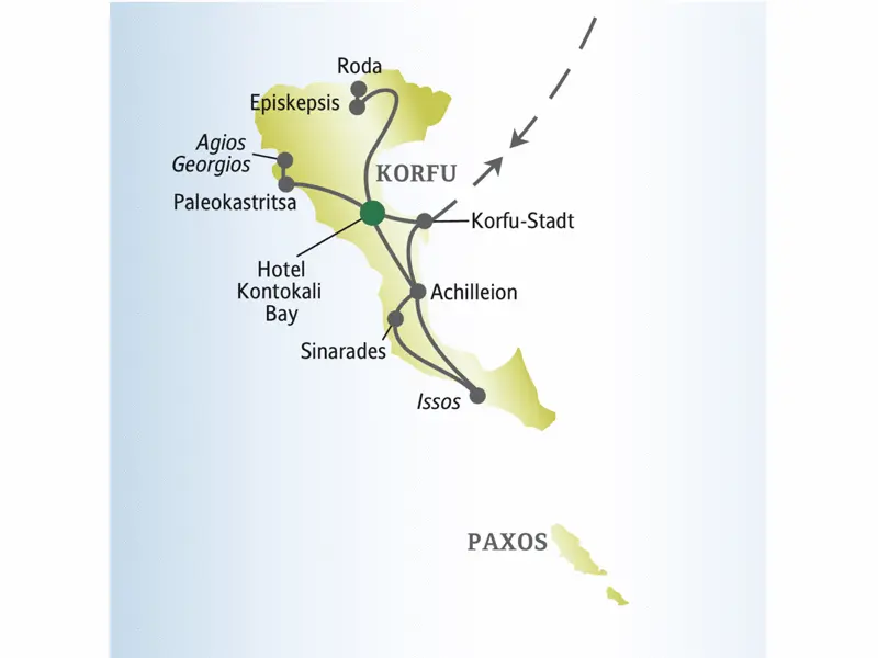 Auf dieser me&more-Reise für Singles und Alleinreisende erkunden Sie von Ihrem Standort Korfu-Stadt aus die Insel im Norden wie im Süden und kommen u.a. nach Roda, Paleokastritsa, Achilleion und Issos.