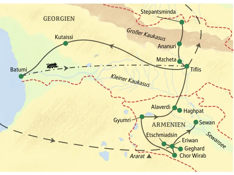 In 15 Tagen auf dieser Studienreise ein umfassendes Bild von Armenien und Georgien erhalten; mit Schwarzem Meer und Kaukasus.