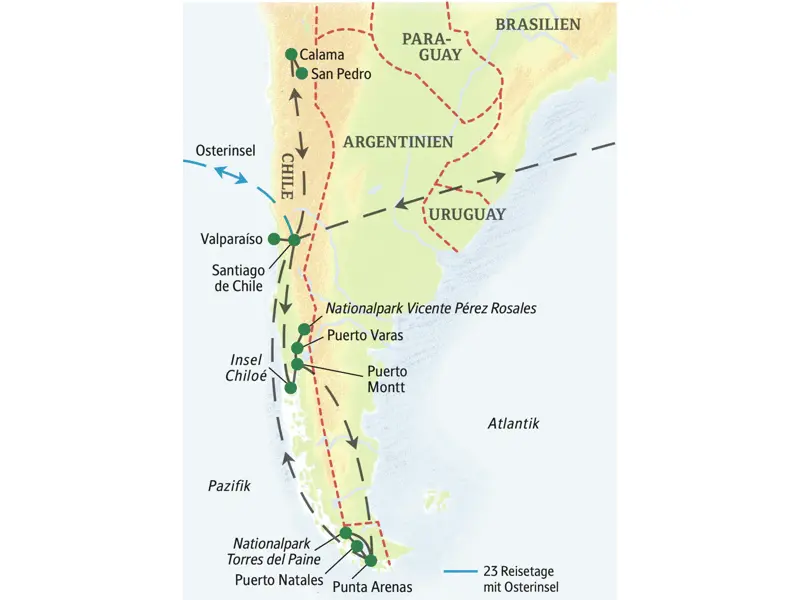 Eine Studienreise für Liebhaber ursprünglicher Landschaften: Erkunden Sie Chile mit der Zauberwelt Patagoniens und der Atacamawüste und - wenn Sie die Verlängerung buchen - als zusätzlichen Höhepunkt die Osterinsel!