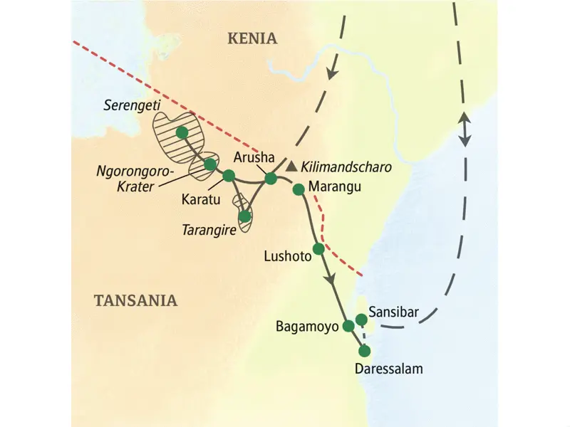 Unsere 17-tägige Erkundungstour führt Sie zu den Naturwundern Tansanias und auf die Gewürzinsel Sansibar. Eine Studienreise zu den berühmtesten Nationalparks Ostafrikas und zur legendären tropischen Insel in kleiner Gruppe von maximal 18 Personen.