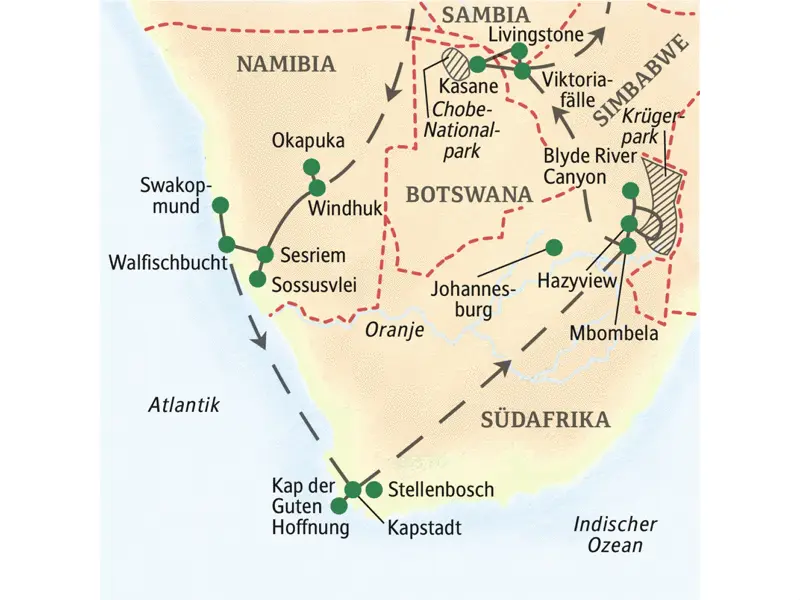 Fünf Länder in 20 Tagen! Mit Studiosus die Höhepunkte im Südlichen Afrika erleben.