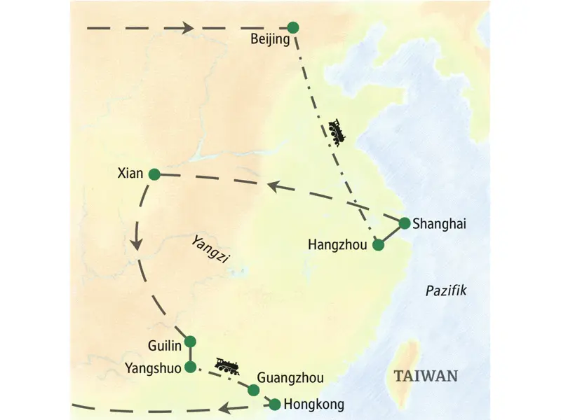 Auf unserer 15-tägigen Studienreise zu den Höhepunkten Chinas reisen Kulturbegeisterte von Beijing über Shanghai, Xian und Guilin durchs Reich der Mitte und beenden ihre Tour schließlich in Hongkong.