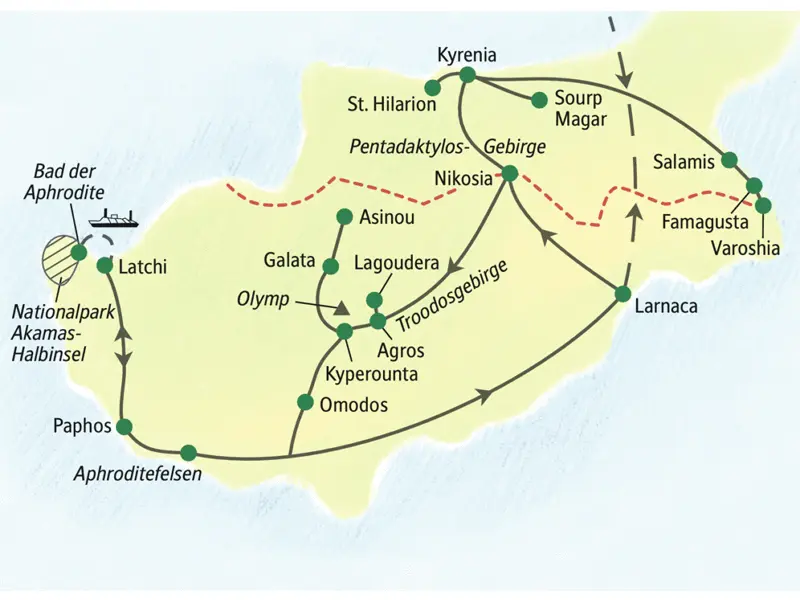 Diese 10-tägige Wanderreise nach Zypern führt in den Süden an Aphrodites Küste und zu beeindruckenden Gebirgen. Im Norden dann wildromantische Natur, orientalische Gastfreundschaft und Burgruinen mit Weitblick.