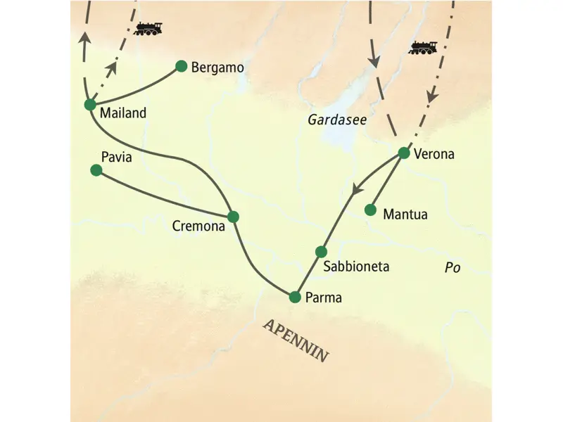 Unsere Studienreise in die Lombardei führt von Verona über Mantua, Parma, Cremona und Bergamo bis nach Mailand.