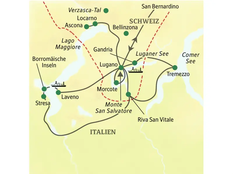 Auf unserer Studienreise mit Muße erkunden wir von unserem familiären und komfortablen Standorthotel in Lugano aus die schönsten Orte am Luganer See. Außerdem unternehmen wir Ausflüge zum Lago Maggiore, zum Comer See und auf Wunsch ins wildromantische Verzasca-Tal.