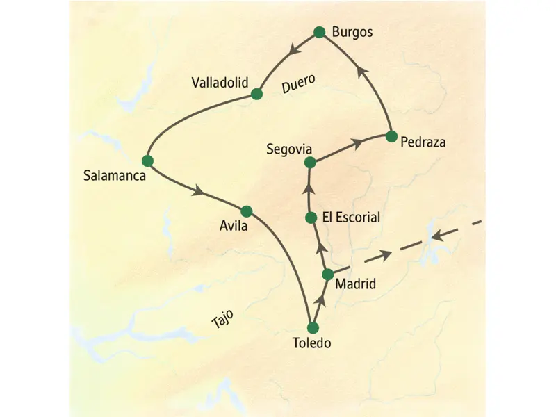 In der Hauptstadt Madrid beginnt und endet unsere zehntägige Rundreise mit Studiosus-Reiseleitung durch die Städte Kastiliens, wie z. B. El Escorial, Pedraza, Burgos, Salamanca, Avila und Toledo.