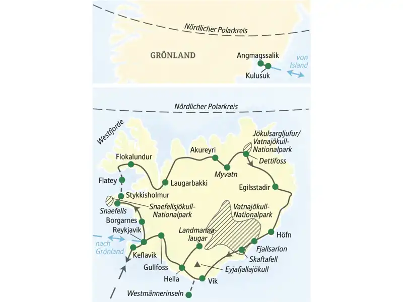 Nach der umfassenden Rundreise durch Island, haben Sie die Möglichkeit, die Studienreise durch einen Aufenthalt in Ostgrönkand um 4 Tage zu verlängern.