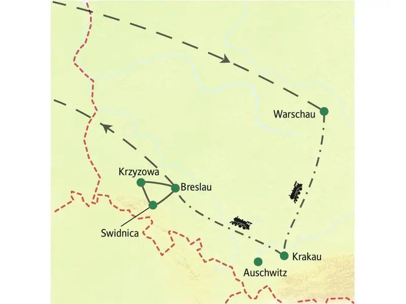 Neuntägige Studienreise durch Polen: Warschau - Krakau - Breslau per Bahn. In den drei Städten übernachten Sie in zentralgelegenen Hotels.