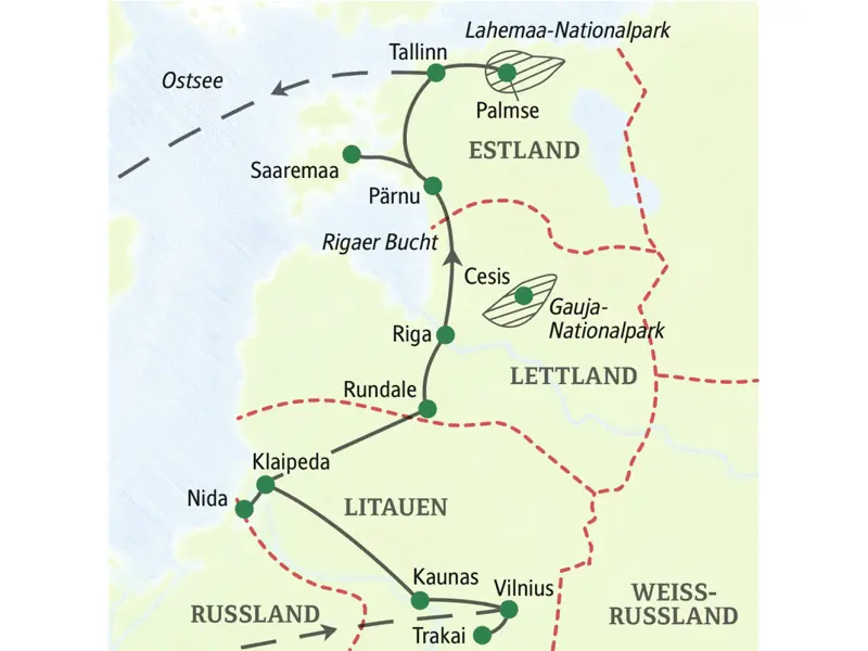 Unsere Studienreise ins Baltikum führt durch die drei baltischen Staaten Litauen, Lettland und Estland, mit Kurischer Nehrung (UNESCO-Welterbe) und der Insel Saaremaa.