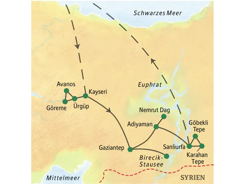 Wo Anatolien und Mesopotamien sich begegnen: Unsere Studienreise in den Südosten der Türkei verläuft von Kappadokien zum Euphrat mit seinen Zeugnissen früher und frühester Hochkulturen.