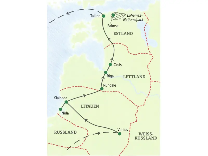 Unsere achttägige Preiswert-Studienreise führt uns durch die drei baltischen Staaten Litauen, Lettland und Estland. Wir dürfen dabei die Höhepunkte der drei Länder sowie inspirierende Begegnungen erleben.