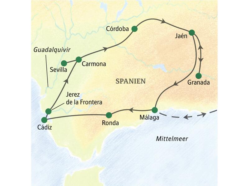 Reiseverlauf der Andalusien Rundreise.