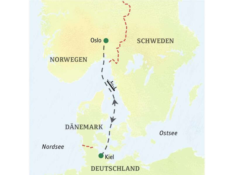 Karte von Deutschland und Norwegen mit eingezeichnetem Verlauf