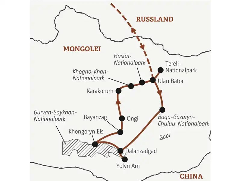 Reiseverlauf der Mongolei Marco Polo Entdeckerreise.
