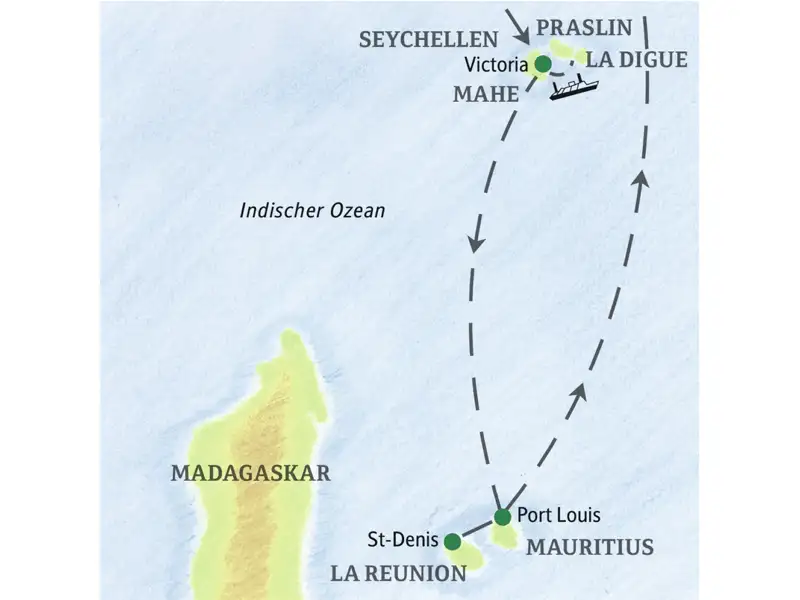 Entdecken Sie auf dieser zweiwöchigen Studienreise die traumhaften Inseln im Indischen Ozean: die Seychellen, Mauritius und La Réunion.