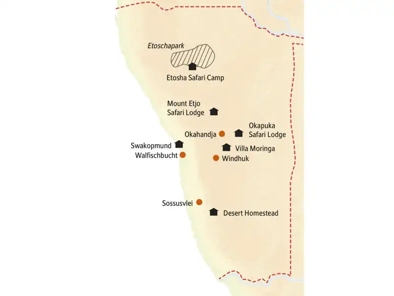 Mit Studiosus in kleiner Gruppe nach Namibia - zu den Dünen der Namib und auf Safari im Etoschapark.