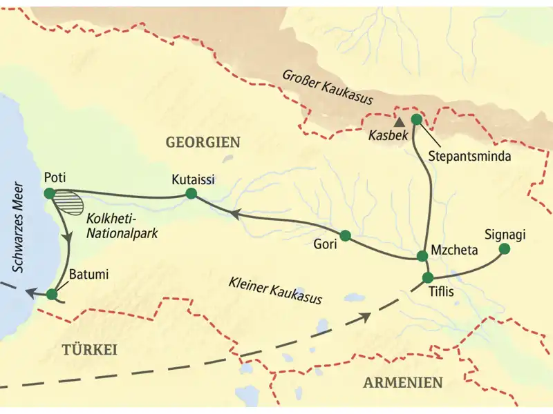 Großartige Landschafts- und Kulturerlebnisse zwischen Tiflis, Schwarzem Meer und den Gipfeln im Großen Kaukasus auf einer zehntägigen Studienreise nach Georgien.